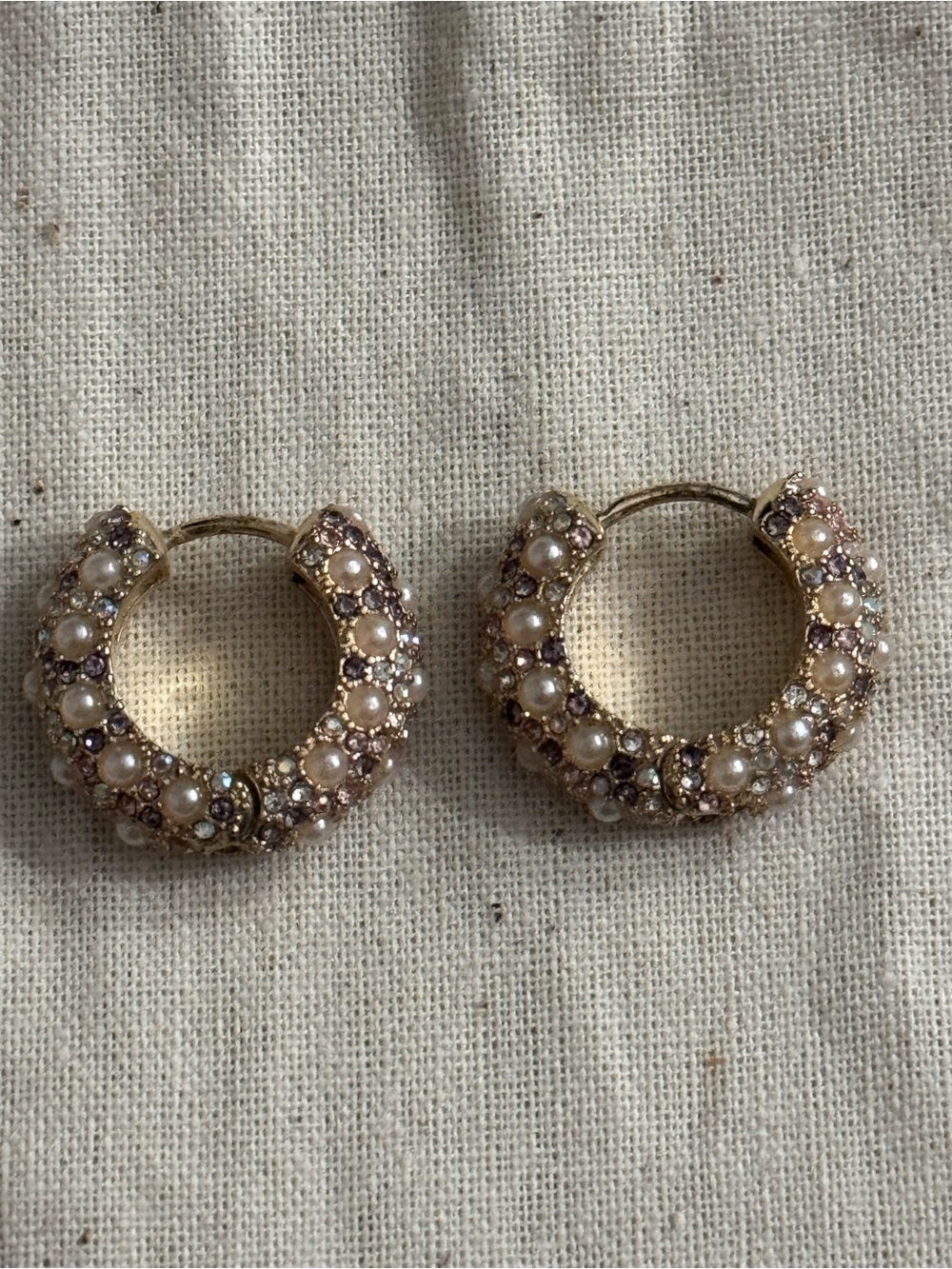 BaubleBar Gold Pearl & Crystal Cluster Hoop Earrings